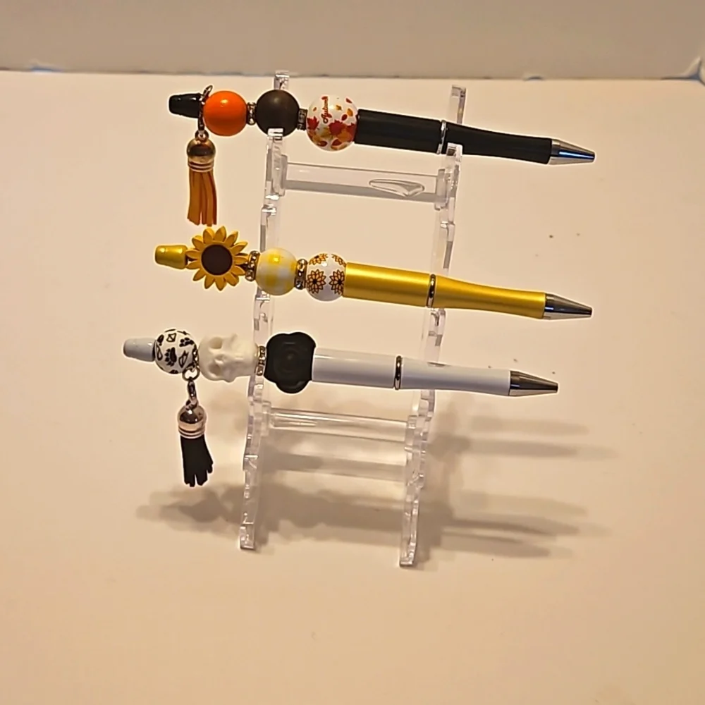 Hand Crafted beaded pens Set of 3 holiday motif handmade halloween fall floral